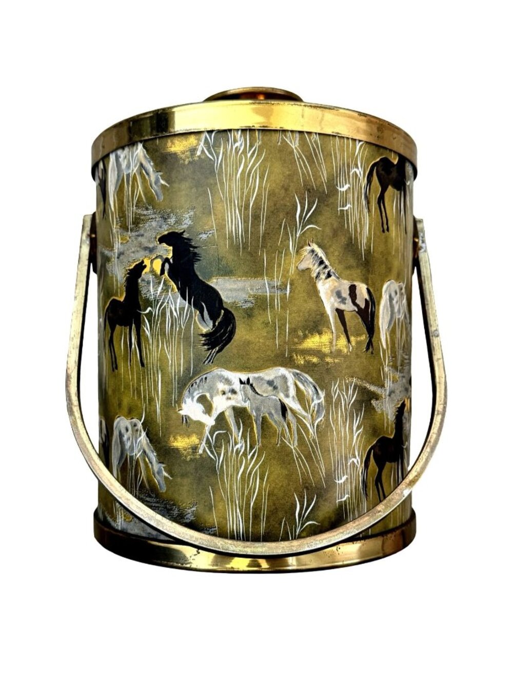 Serv-Master Creations MCM Equestrian Ice Bucket Brass Accents Retro Barware